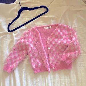 Pink checkered cardigan